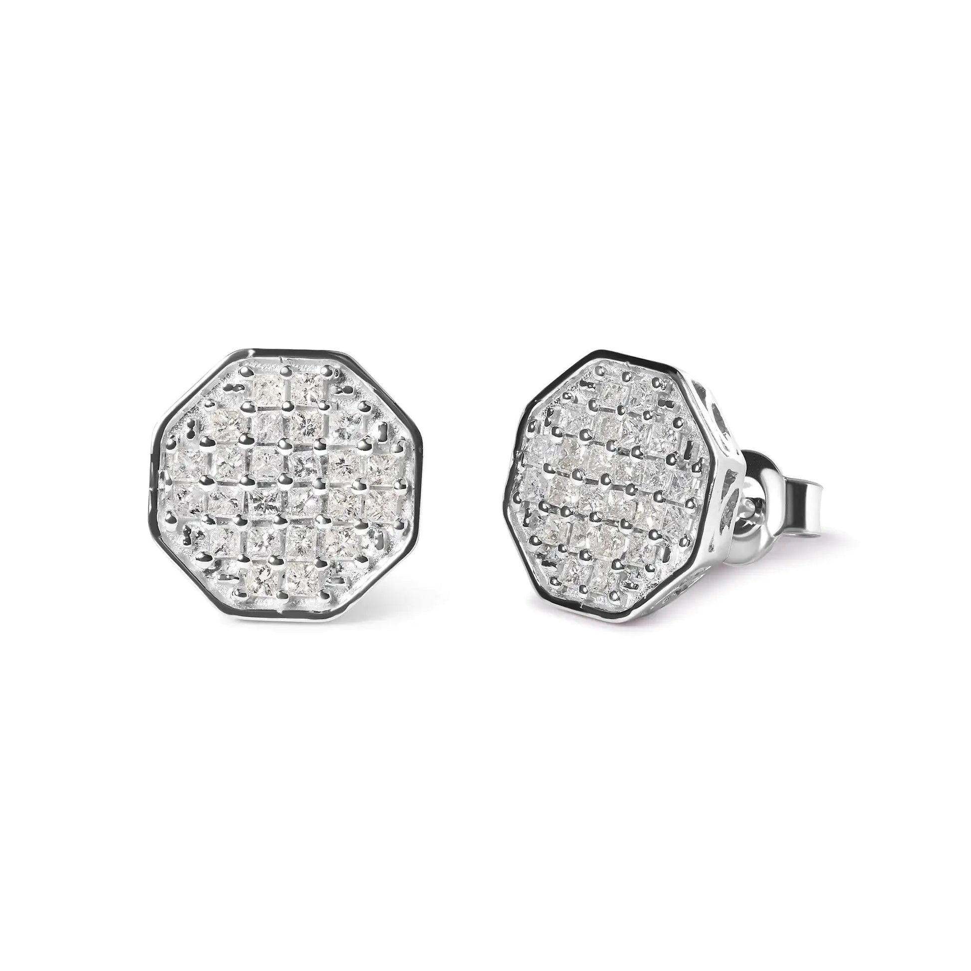 White Gold Princess Cut Diamond Octagon Studs | Earrings | Elegant Emulations Jewelry USA
