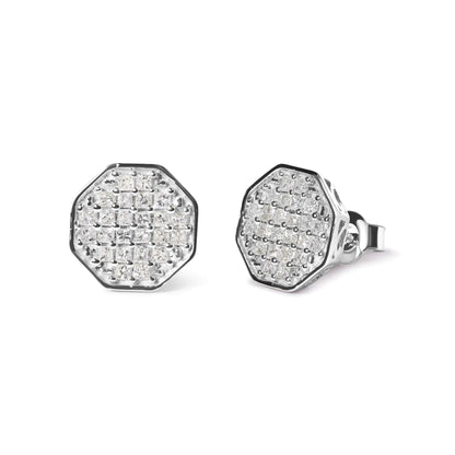 White Gold Princess Cut Diamond Octagon Studs | Earrings | Elegant Emulations Jewelry USA
