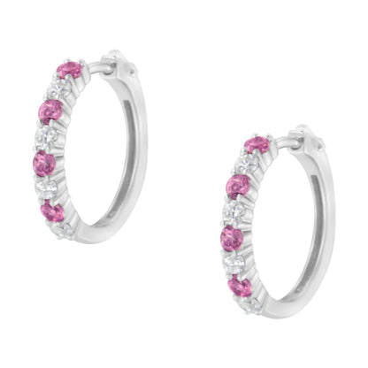 10K White Gold 2.5MM Sapphire Gemstone and 1/2 Cttw Diamond Hoop Earrings (H-I Color, I1-I2 Clarity) - Elegant Emulations