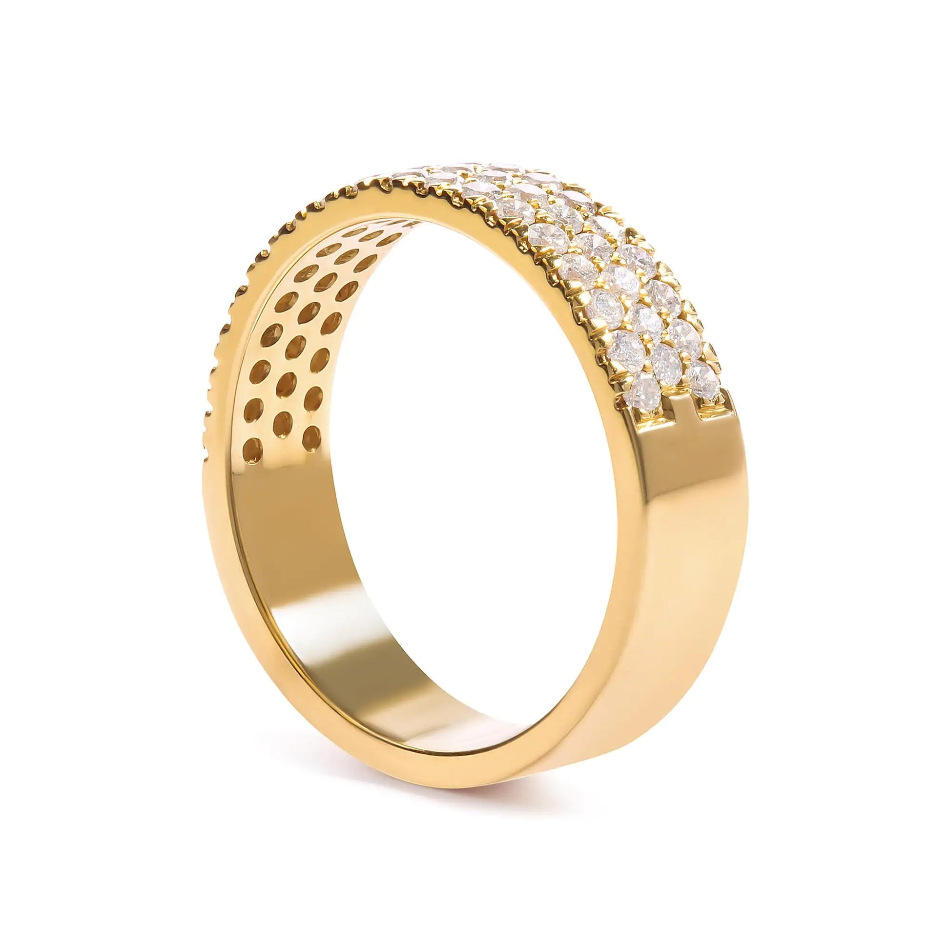 14K Yellow Gold Pave Set 3/4 cttw Multi Row Diamond Band Ring (H-I Color, SI2-I1 Clarity) - Elegant Emulations