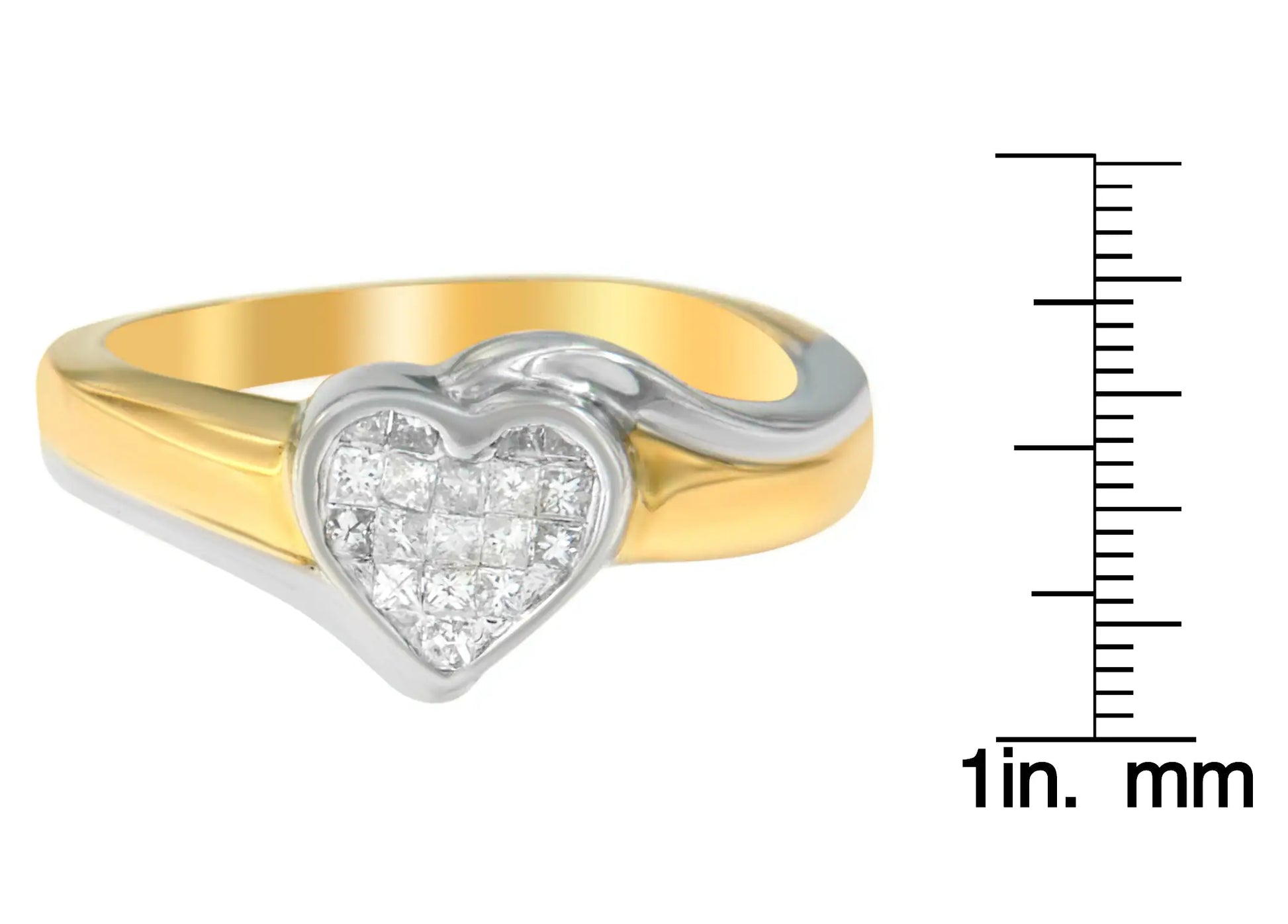 14K Two-Toned Gold Princess-Cut Diamond Heart Promise Ring (1/4 Cttw, H-I Color, I1-I2 Clarity) - Elegant Emulations