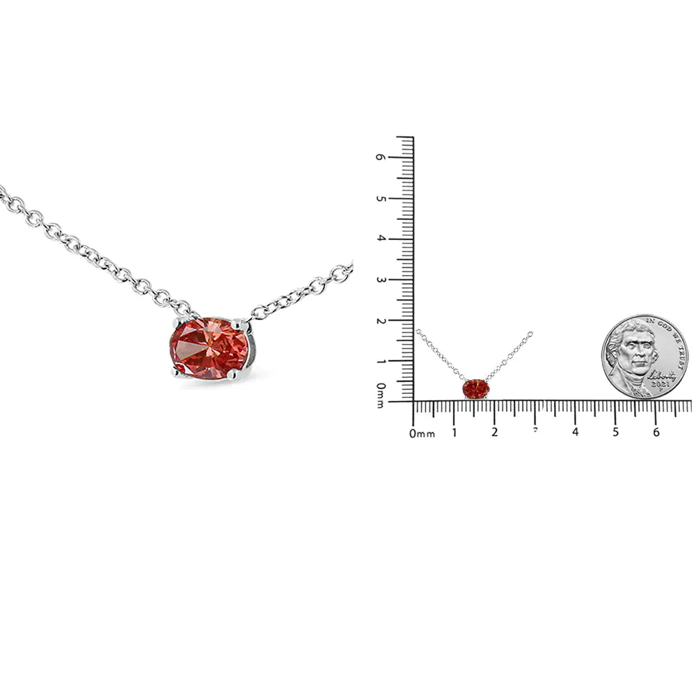 14K White Gold 3/8 Cttw Lab Grown Pink Oval Solitaire Diamond East West 18" Pendant Necklace (Pink Color, VS2-SI1 Clarity) - Elegant Emulations
