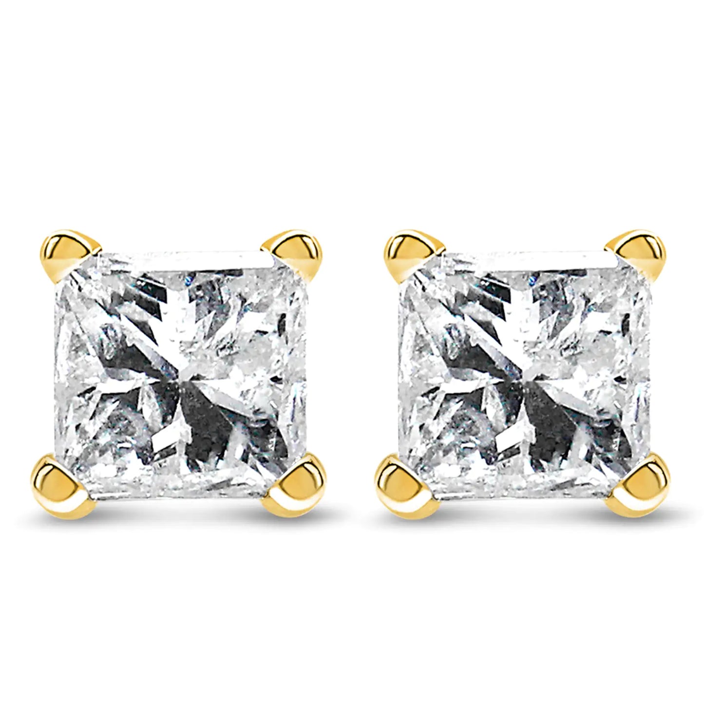 AGS Certified Princess-Cut Square Diamond 4-Prong Solitaire Stud Earrings in 14K Gold (N-O Color, SI2-I1 Clarity) - Elegant Emulations