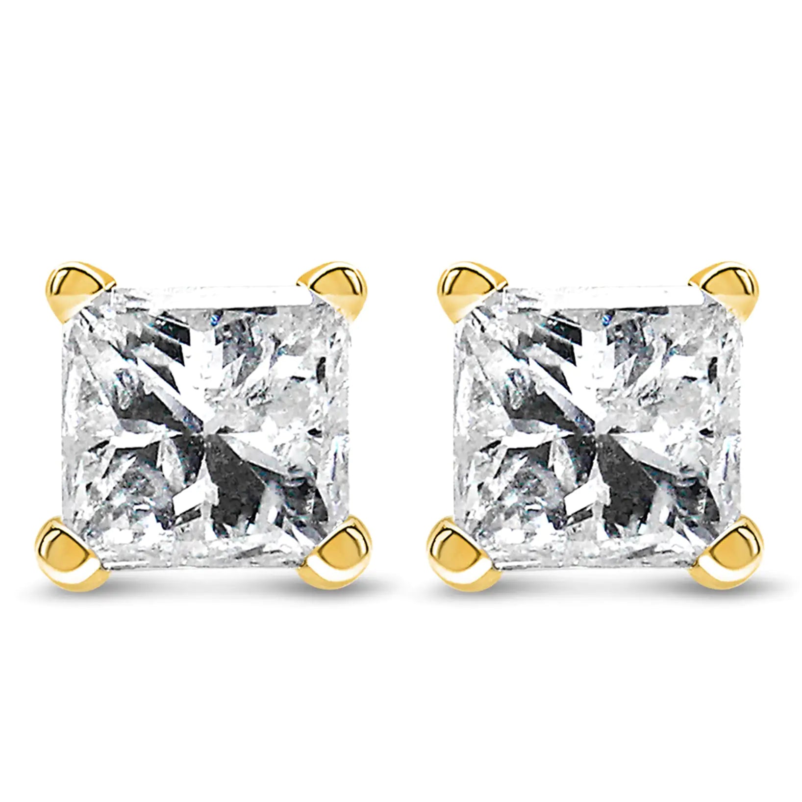 AGS Certified Princess-Cut Square Diamond 4-Prong Solitaire Stud Earrings in 14K Gold (N-O Color, SI2-I1 Clarity) - Elegant Emulations
