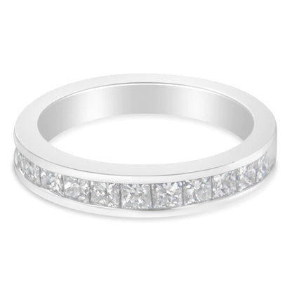 Women's 18K White Gold Princess Cut Diamond Band Ring (1 Cttw, G-H Color, SI1-SI2 Clarity) - Elegant Emulations