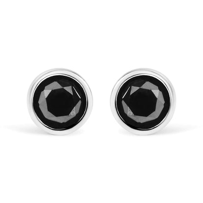 .925 Sterling Silver Round Brilliant-Cut Black Diamond Bezel-Set Stud Earrings with Screw Backs (Fancy Color-Enhanced, I2-I3 Clarity)