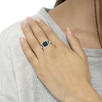 Elegant .925 Sterling Silver Blue & White Diamond Halo Ring