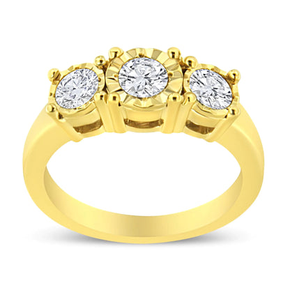 14K Gold Plated Sterling Silver 1cttw Diamond Trio Engagement Ring