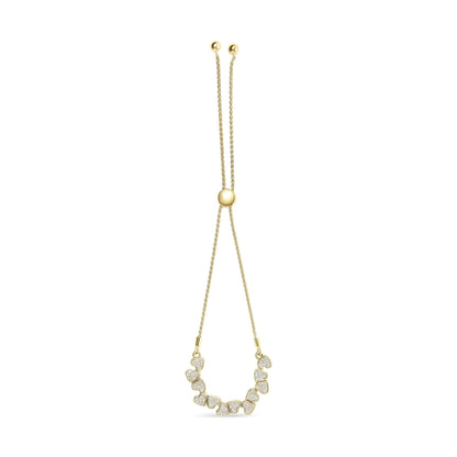 Yellow Gold Plated .925 Sterling Silver 1/2 Cttw Diamond Sideways Hearts Bolo Bracelet (H - I Color, I1 - I2 Clarity) - 4” - 10” Adjustable | | Elegant Emulations Jewelry USA