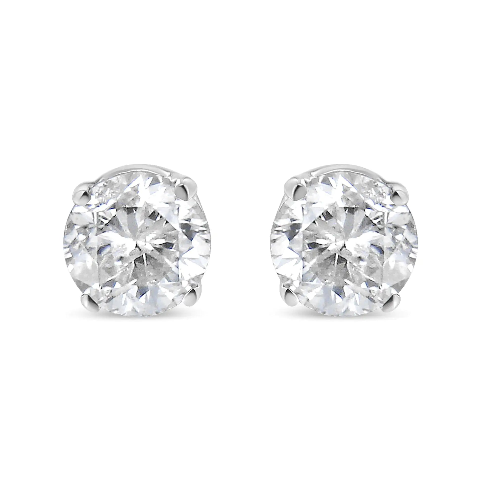 14K White Gold 5/8 Cttw Round Brilliant-Cut Lab Grown Diamond Classic 4-Prong Push back Stud Earrings (F-G Color, VS1-VS2 Clarity) - Elegant Emulations