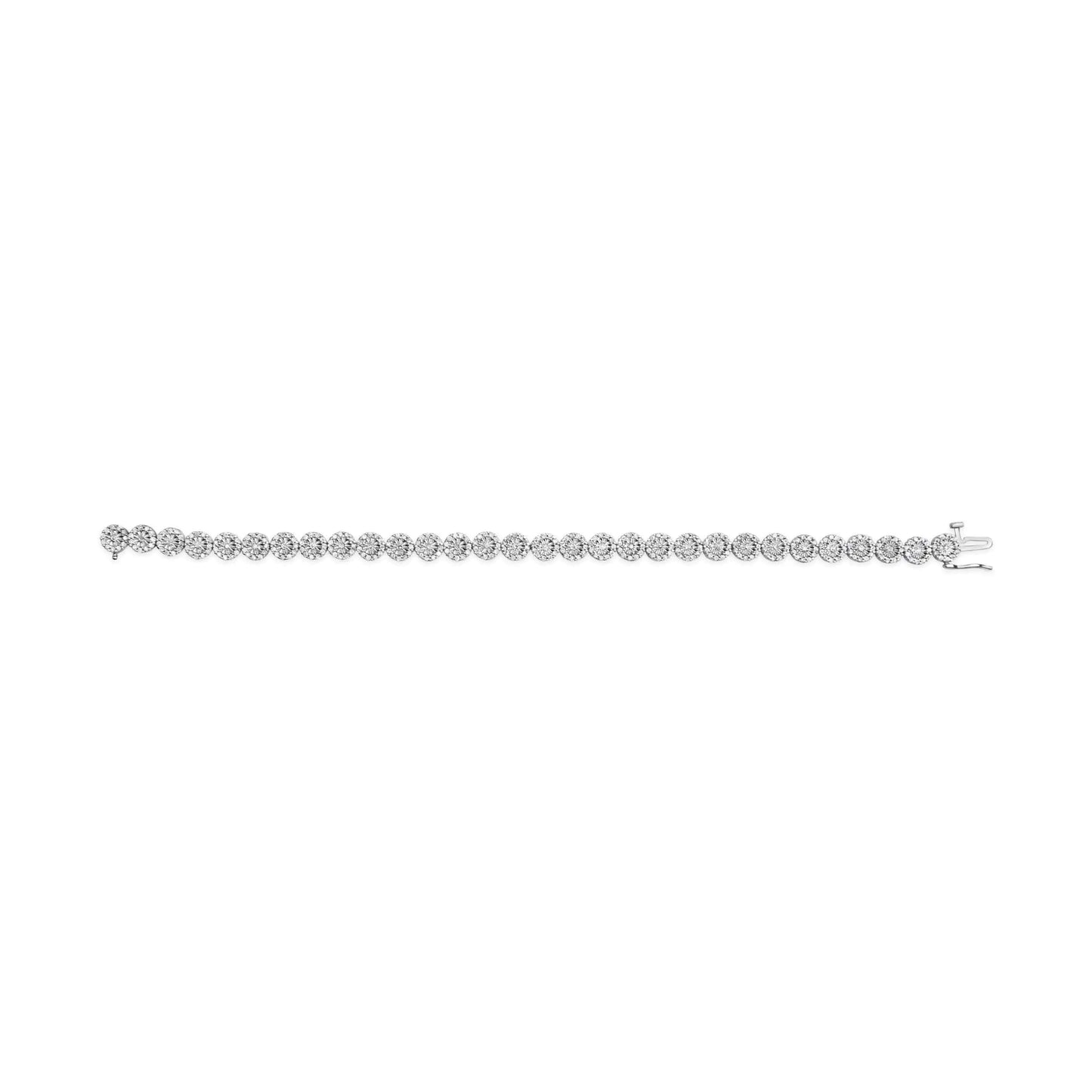 14K White Gold 2.00 Cttw Diamond Halo Link Tennis Bracelet (H-I Color, I1-I2 Clarity) - 7" Inches - Elegant Emulations
