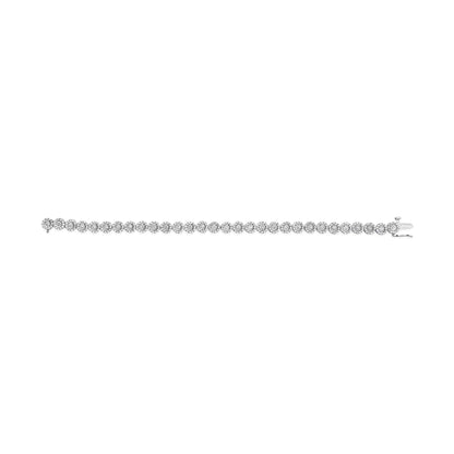 14K White Gold 2.00 Cttw Diamond Halo Link Tennis Bracelet (H-I Color, I1-I2 Clarity) - 7" Inches - Elegant Emulations