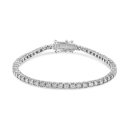 14K White Gold 2.0 Cttw Miracle Set Round-Cut Lab Grown Diamond Illusion 7" Tennis Bracelet (F-G Color, VS2-SI1 Clarity) - Elegant Emulations